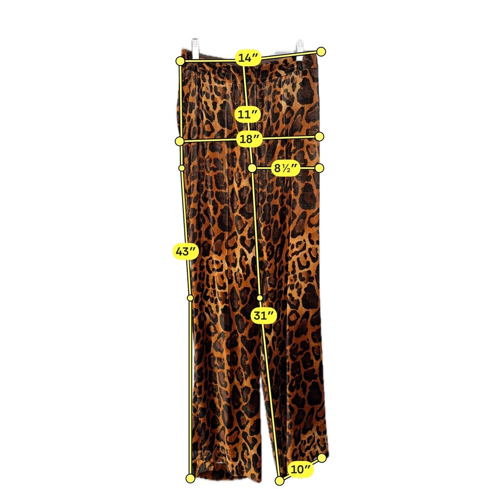 Per Se by Carlisle Leopard Print Velvet Wide Leg Pants Brown Tan Animal Print - Picture 4 of 11